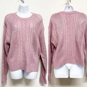 John + Jenn Womens Chunky Knit English Rose Cable Knit Pull Over Sweater Size S